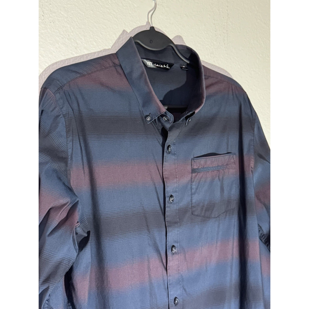 Mens Travis Mathew Button Up Shirt Navy & Burgundy Plaid Golf Lifestyle Wear